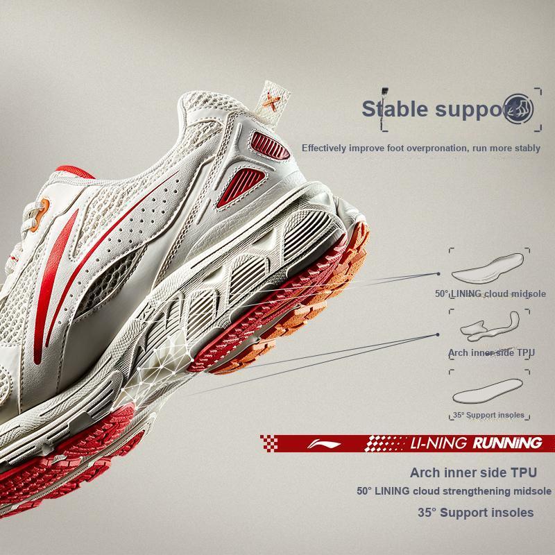 New LiNing Shake 2.0 Cushioning Slip Resistant And Abrasion Resistant Low Top Casual Running Shoes Women's White Gray Red ARXU002-7