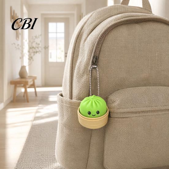 Soft Squishy Keychain Press Button Keychain, Steamed Bun Decompression Toy with Smiling Face Pattern, Slow Rebound Feel Portable Mini Stress