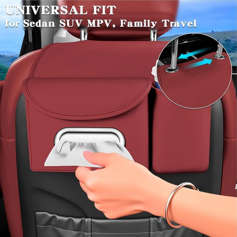 Pu Leather Car With Tissue Holder Cup Pocket Fits Road Trips Daily Commute Easy Install Keep Car Tidy