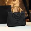 Crocodile Print Bag, High-end Style, Bamboo Joint Hand-held Tote Bag, Versatile Leather Women's Bag