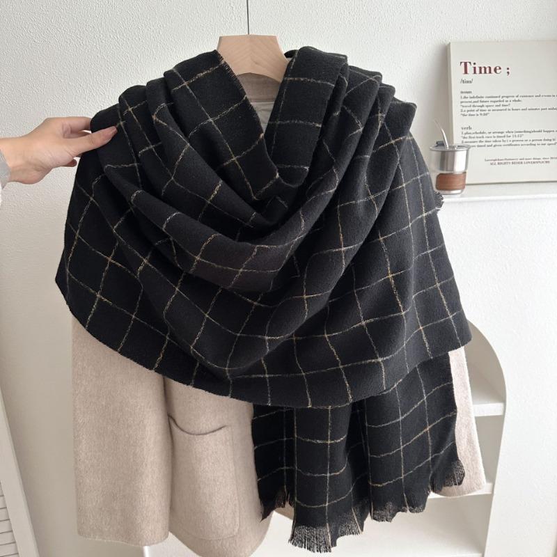 Super soft imitation cashmere checkered women's winter soft new scarf short beard warm simple versatile thickened shawl