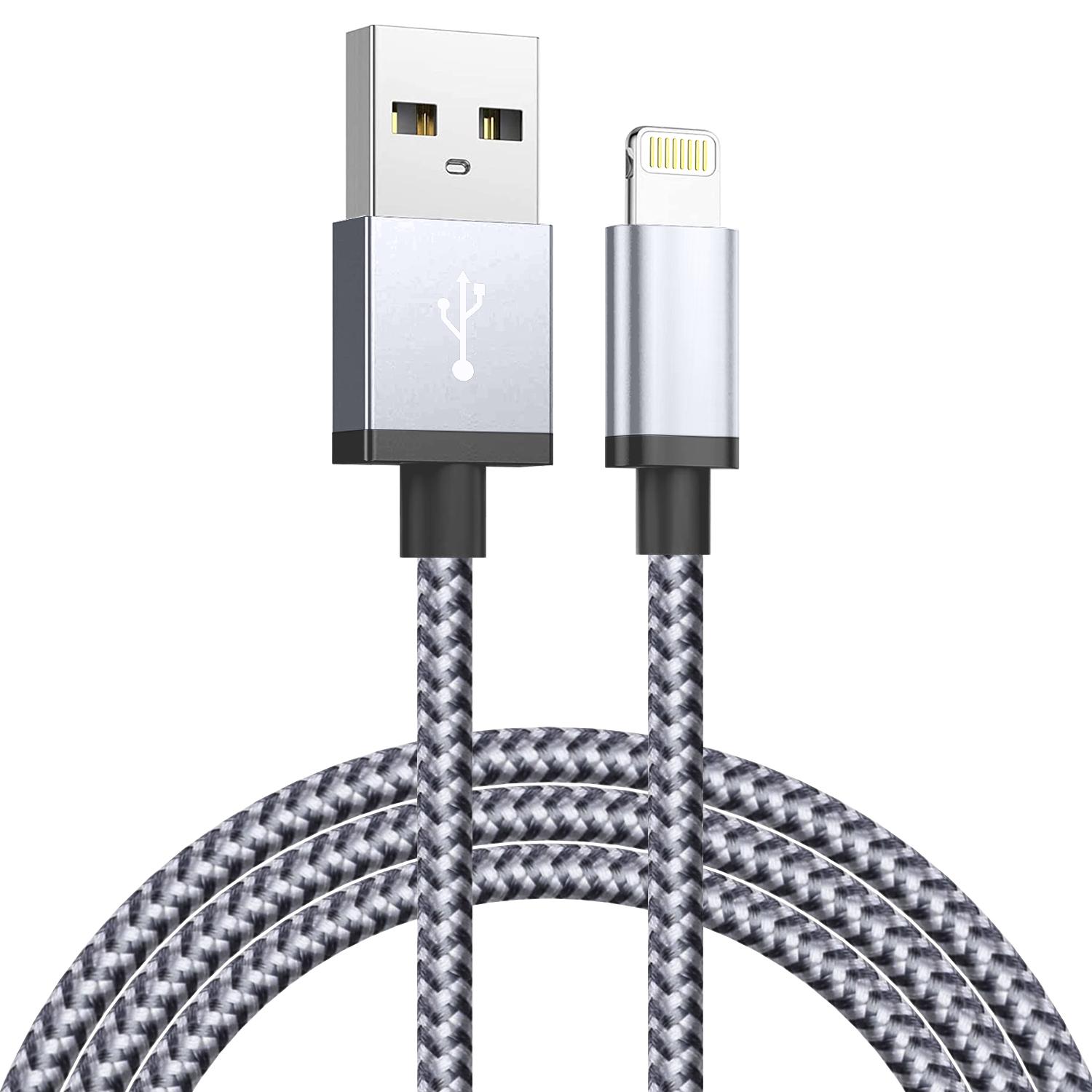 

2 шт. сверхдлинный USB-кабель для быстрой зарядки iPhone 14, 8, 7 Plus, 13, 12, 11 Pro Max, XS, XR, 3A, USB-кабель для зарядки, плетеный провод 1m