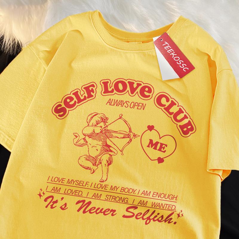 Self Love Club Fun Cupid Men Women T Shirts Breathable Street Tee Clothes Cotton Summer Fashion Loose Casual Oversized T Shirt