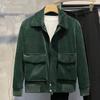 Men Corduroy Jacket Lapel Long Sleeve Flap Pockets Full Zipper Closure Solid Color Jacket Casual Outerwear