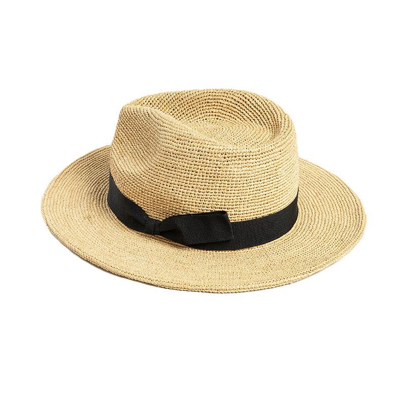 Spring and summer fashion hand-woven bow crochet raffia jazz hat outdoor travel sunscreen sunshade straw hat tide