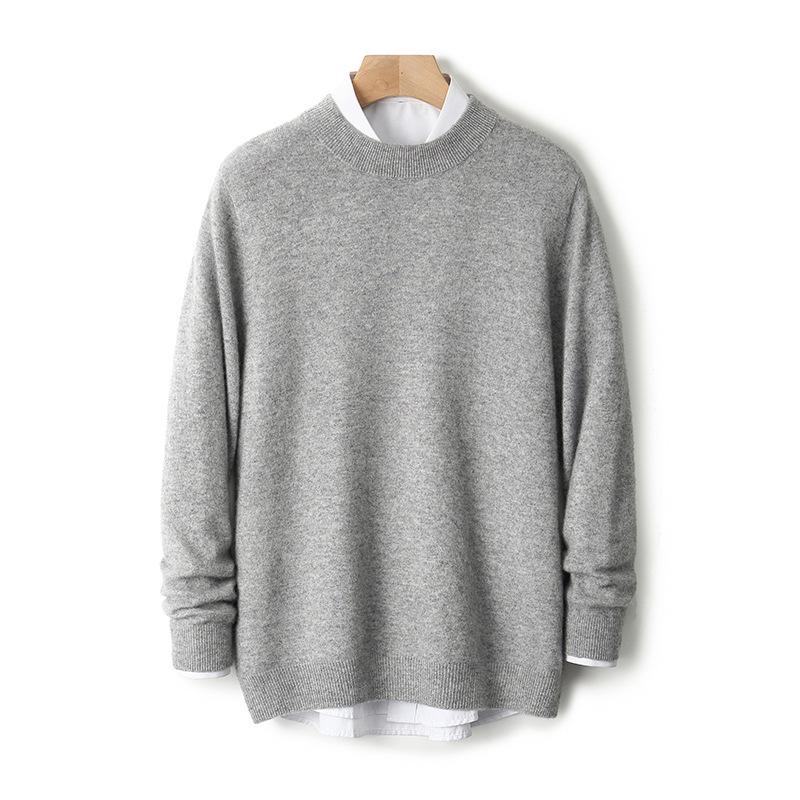 2025 Men's Pure Wool Half-High Neck Pullover Sweater - Warm Fashionable Knitwear for Young Adults