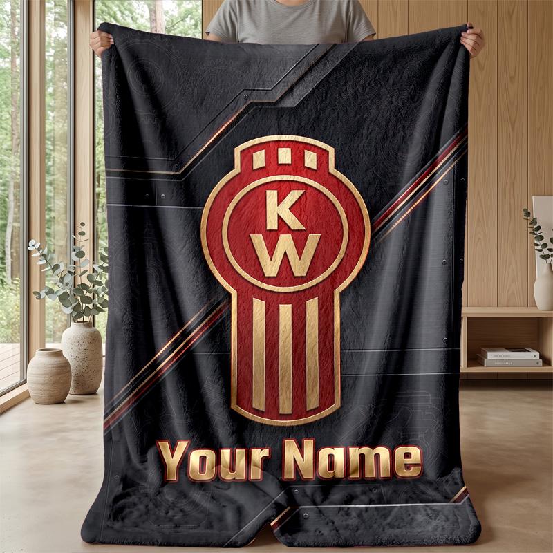Kenworth Custom Flannel Throw Blanket Print Your Name Text Soft Warm Blanket Holiday Present