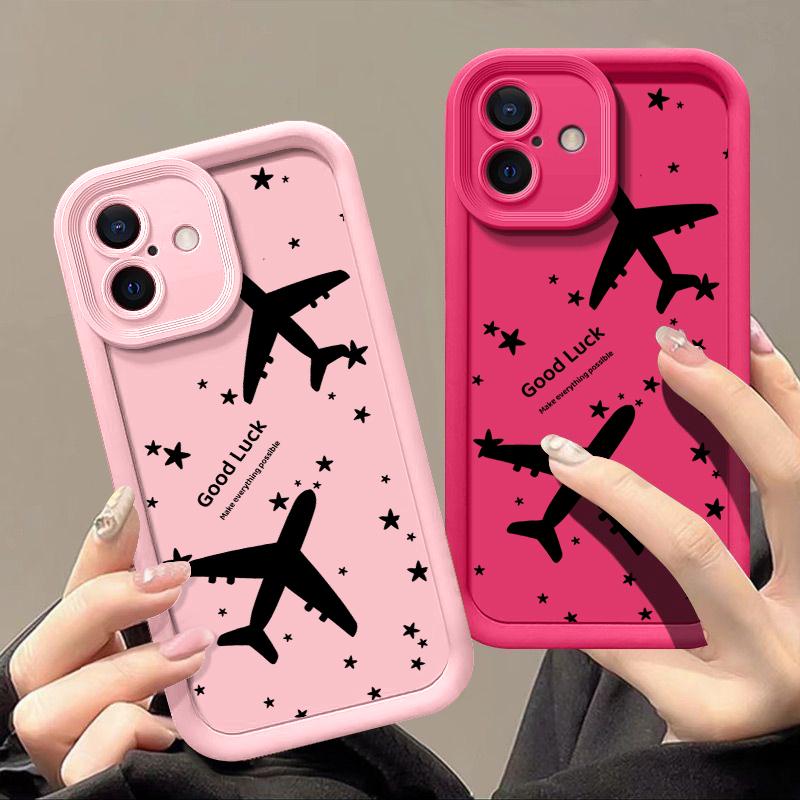 For iPhone 16 Pro 15 Pro Max 14 Plus 13 12 11 XR 8 Case Airplane Print Soft Silicone Shockproof Lens Protection TPU Matte Phone Shell Cover