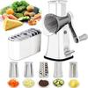 Cheese Grater Shredder 5-in-1 Tumbling Box Vegetable Julienne Slicer Waffle Cutter Nut Chopper with Handle and