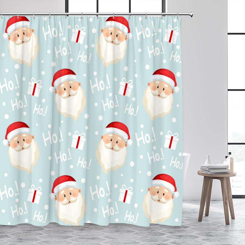 Cartoon Santa Claus Shower Curtains Xmas Gift Red Christmas Bath Curtain Set Polyester Fabric Bathroom Decor Washable With Hooks