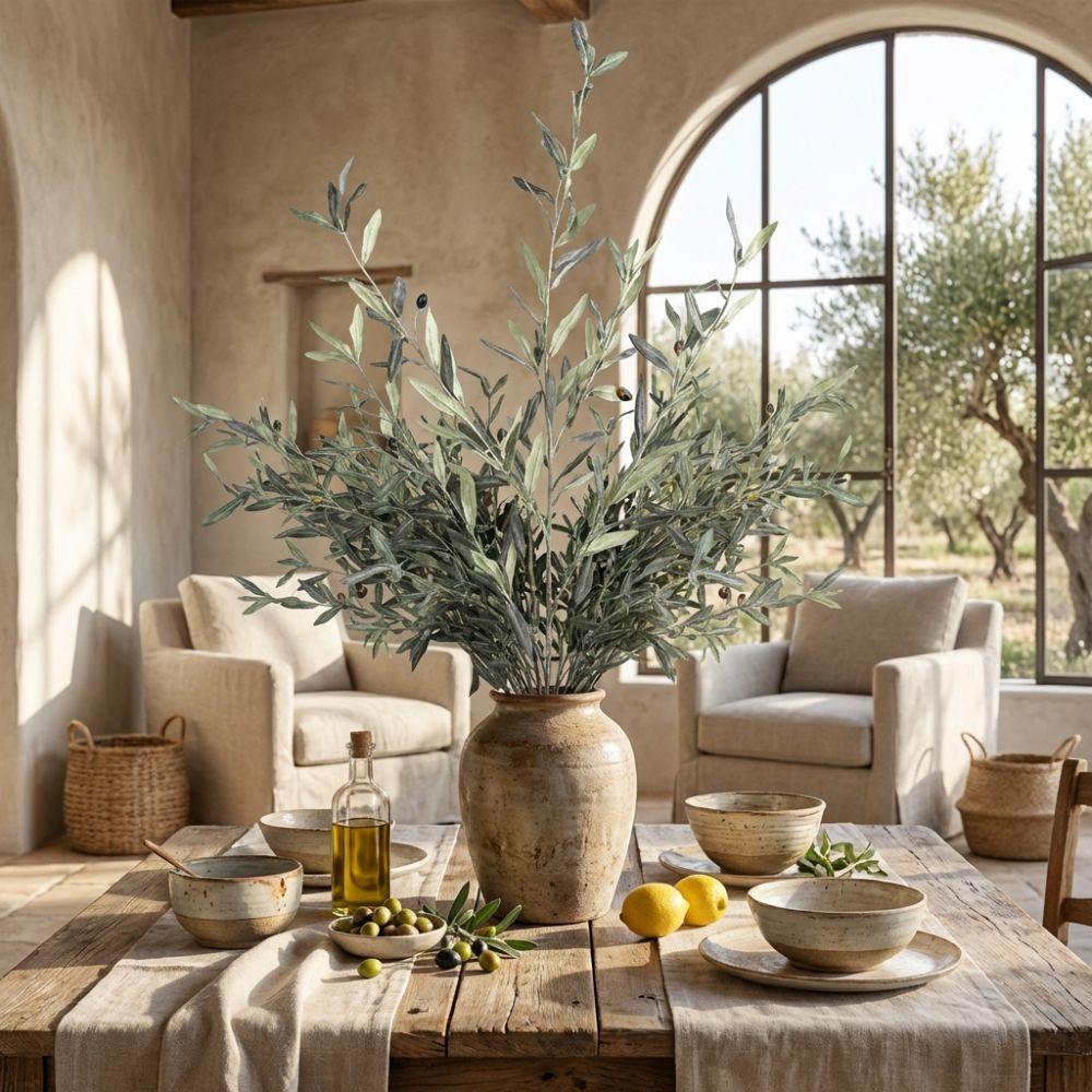 Plastic Artificial Olive Branch Lifelike Handmade Craft Olive Fruit Branch with Fruit Fake Olive Tree Vase Arrangement