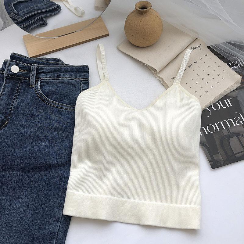 Striped Beautiful Back Small Camisole Vest Integrated Chest Pad Korean Style Hot Girl Inner and Outer Wear Bandeau Base Layer Top