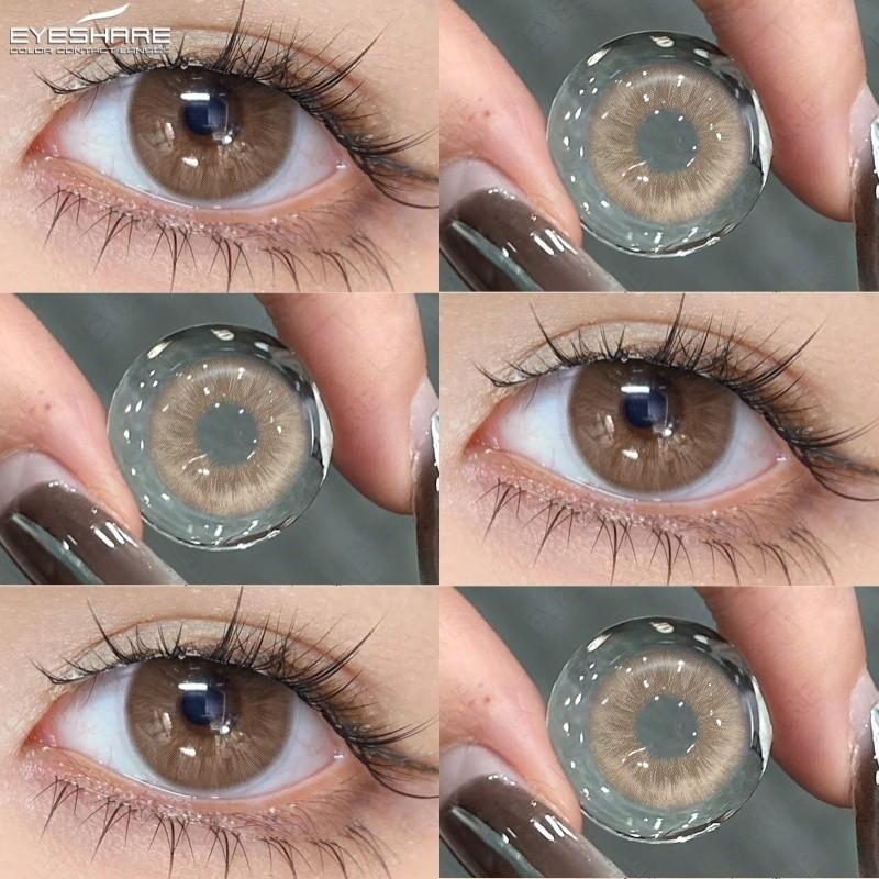 EYESHARE 2pcs Brown Series Contact Lenses Gray Pupils Natural Color Lens with Case Beauty Women
