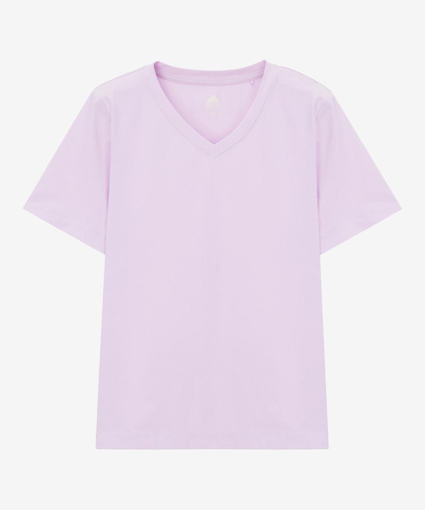 BASIC HOUSE Women'S V-Neck Stretch Slim Fit Short Sleeve T-Shirt Lavender Lats0204 (B Type)