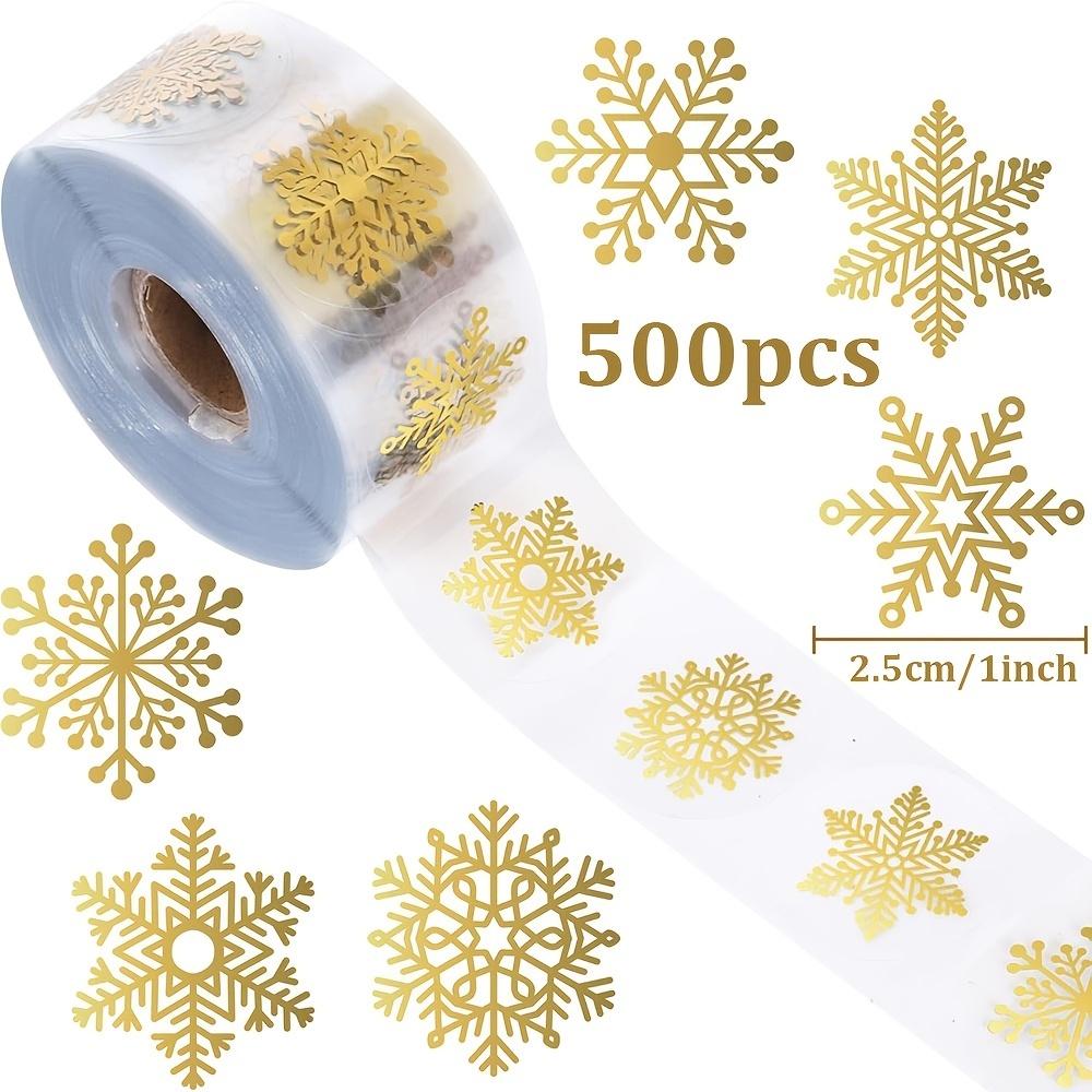 

500pcs/Roll Golden Shiny Christmas Snowflake Transparent Sealing Stickers Gift Packaging Seal Round Adhesive Decorative Sticker