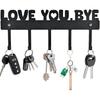 Key Holder Wall Mount – 'Love You.Bye' Entryway Organizer with 5 Hooks,Black Metal Key Hanger (10x4 Inch) – No Drill Adhesive or Screws for Easy