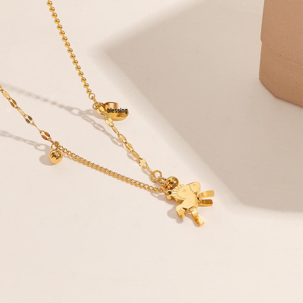 Luxury Titanium Steel Rocking Horse Pendant Necklace - Attract Wealth, Colorfast & Versatile Jewelry for Women