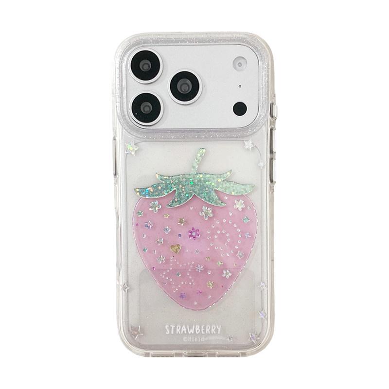 

Glitter Shiny Pink Strawberry Hard Back Case For iPhone 13 14 15 16 17 Pro Max Ins Bling Stars Shockproof Phone Cover iPhone 15 Pro