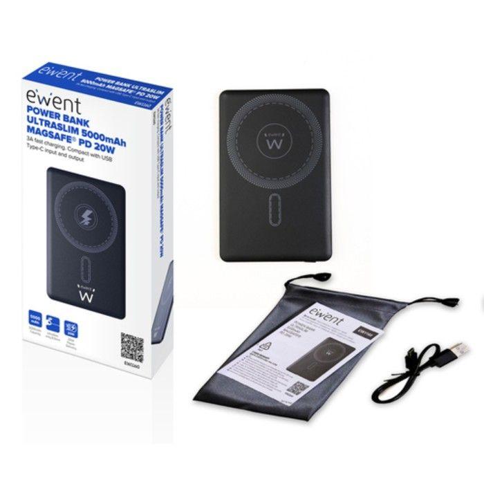 Batterie externe ewent ultraslim 5000mah magsafe pd 22.5w noire