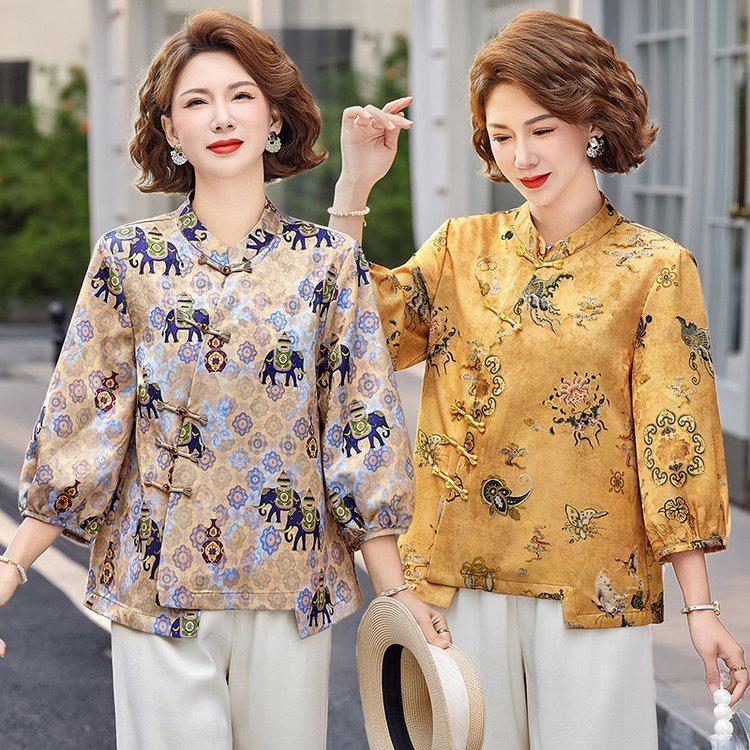 

2026 Summer Stylish Seven-Sleeved Shirt for Middle-Aged Women: Versatile, Slimming, and Fashionable Attire for All Occasions. 2XL хаки