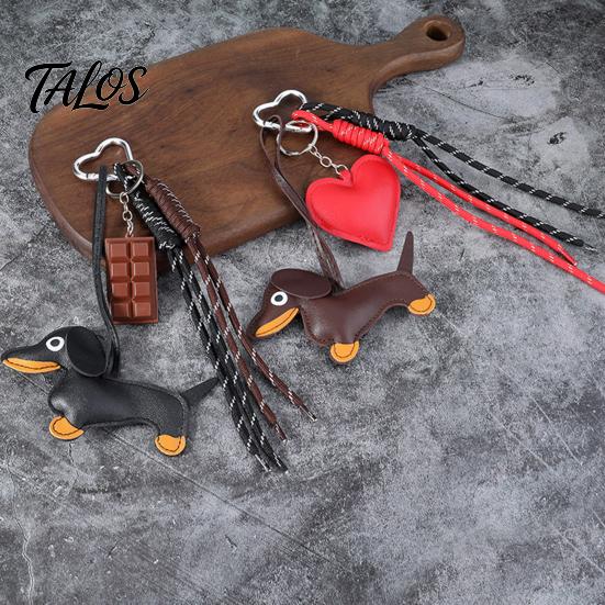 Handbag Decorative Pendant Faux Leather Dachshund Keychain Pendant, Cartoon Dog Hanging Keyring Decor with Braided Rope, Accessories Metal Carabiner