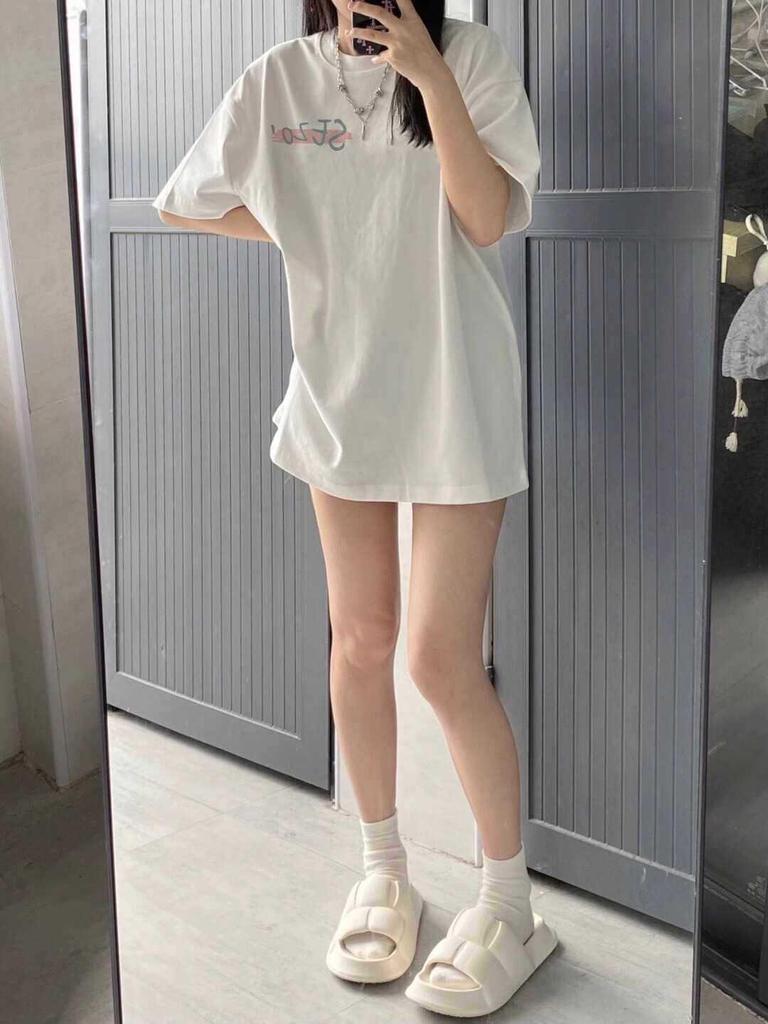 Unisex Plus Size Retro Cotton Short-Sleeve T-Shirt, Chic Hong Kong Style Loose Fit