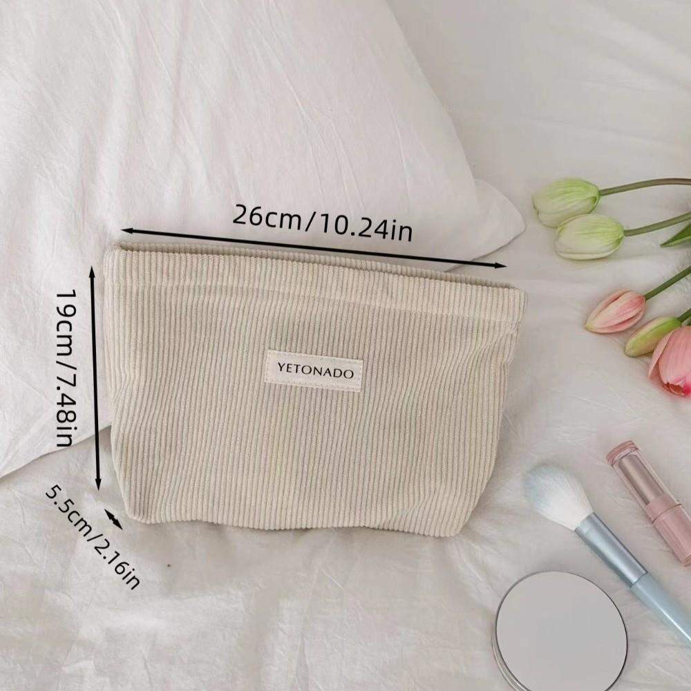 Simple Solid Color Cosmetic Bag Corduroy Multifunctional Storage Bag with Zipper Large Capacity Toiletry Bag Women