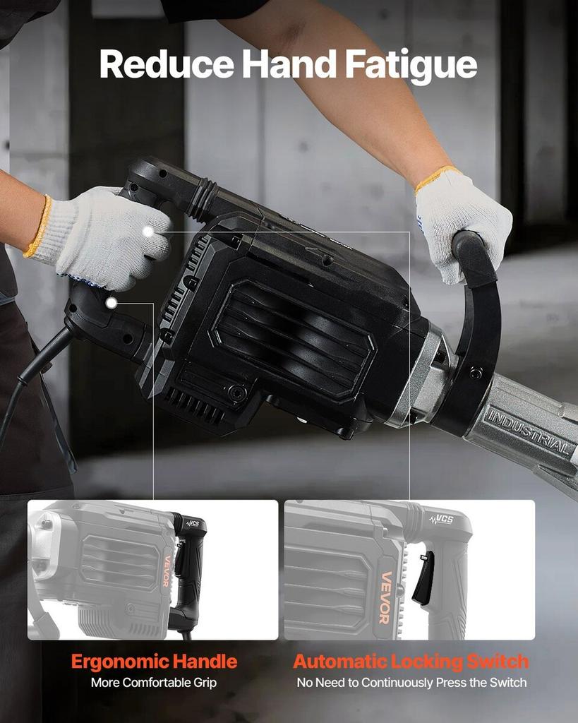 Demolition Jack Hammer, 3000 W Powerful Electric Jackhammer, 1700 BPM Concrete Breaker with a Point Chisel, Carrying Case, Gloves, Goggles, for