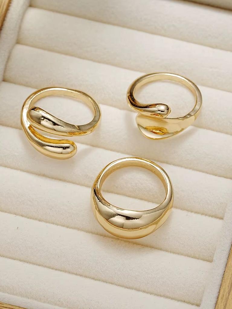 3pcs Gold Irregular Open Rings Set  European American Style Personality Temperament Rings  Versatile Fashion Jewelry Suitable fo
