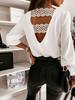 Women's 2021 Spring Gather V-Neck Long Sleeve Lace Back Blouse