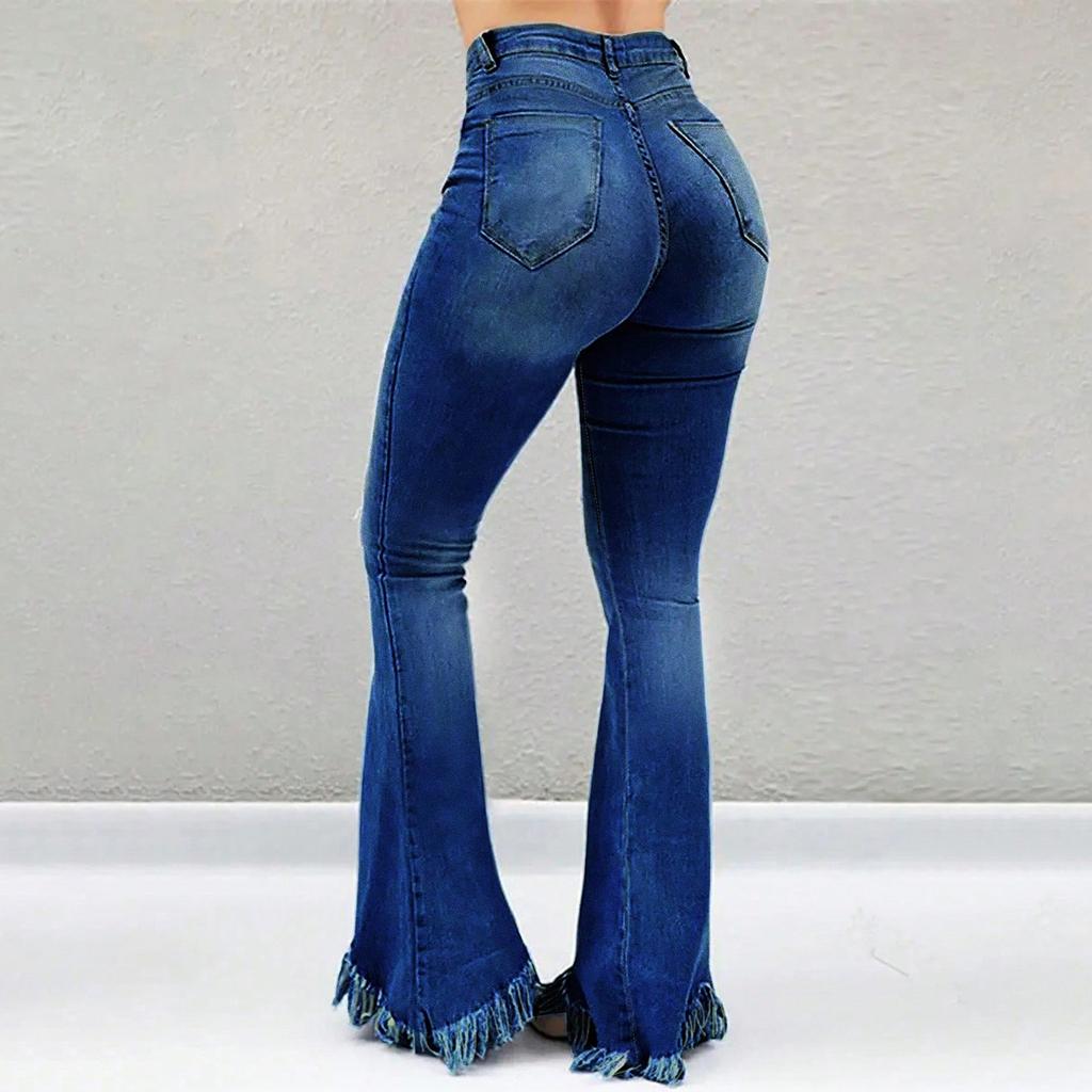 Damskie sprane jeansy damskie z wysokim stanem. Modne, wszechstronne spodnie z prostymi nogawkami
