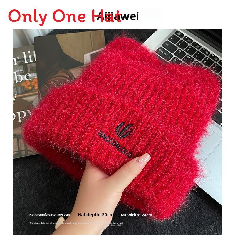 

Knitted Cat Ear Beanie Hat For Women Winter Warmth Cozy Earflap Headgear червоний