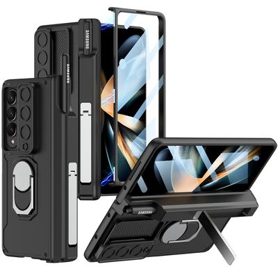 Für Samsung Galaxy Z Fold 4 Fall stoßfest Rüstung Slide Objektiv mit Glas Abdeckung für Samsung Z Fold4 magnetische Scharnier Stand Fall