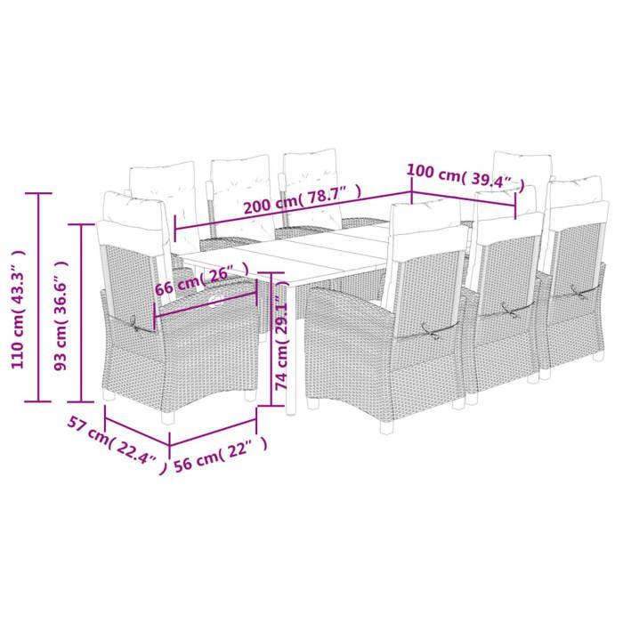 VidaXL Ensemble à Manger de Jardin avec Coussins 9 pcs, Table et Chaises avec Dossier Réglable, Meubles d'Extérieur, 3212781