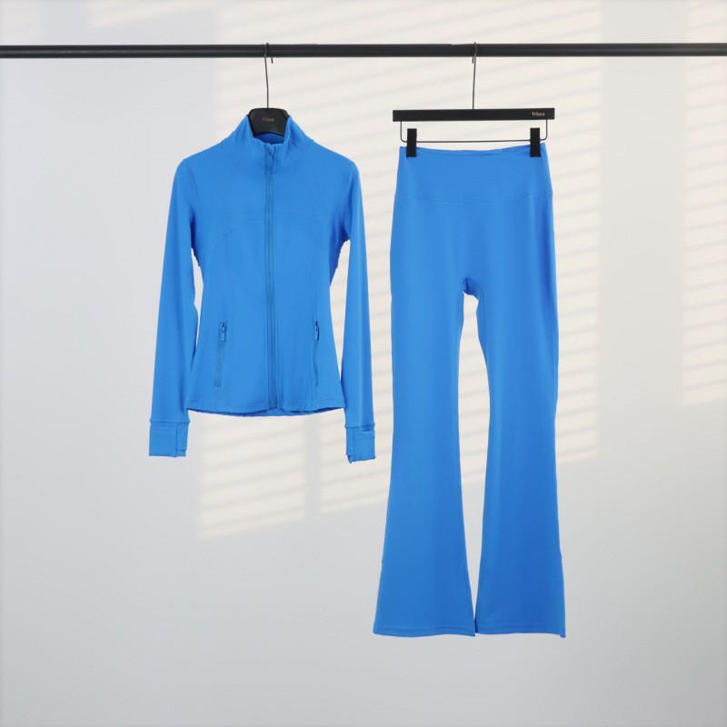 Womens Stand Collar Jacket Flared Pants Set Casual Sporty All-Match Yoga Outfit
