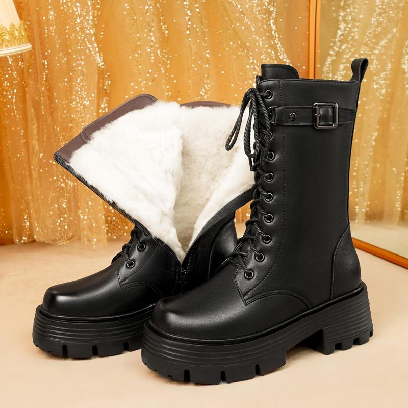 Fashion AIYUQI Women's Winter Shoes 2025 New Genuine Leather Women's Biker Boots Large Size 41 42 43 Warm Platform Women's Snow Boots