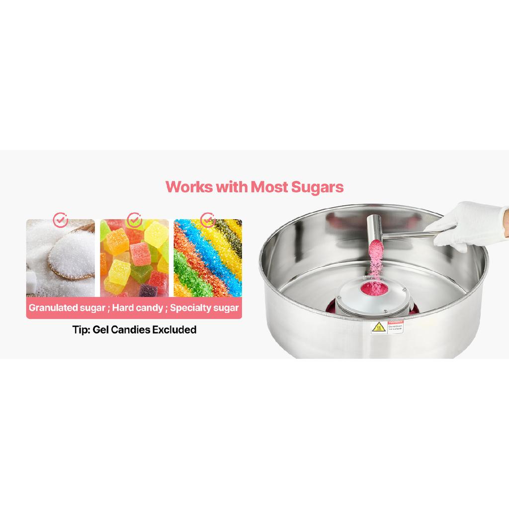 SucceBuy Cotton Candy Machine Commercial 1000W Electric Candy Floss Maker Easy Use with 15 Inch Stainless Steel Bowl for Kids