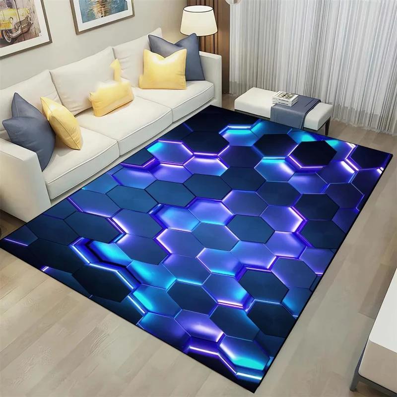 3D Geometric Carpet Neon Lights Rugs Hexagons Carpets for Home Play Gaming Room Decor Livingroom Bedroom Teens E-Sport Rug Mat