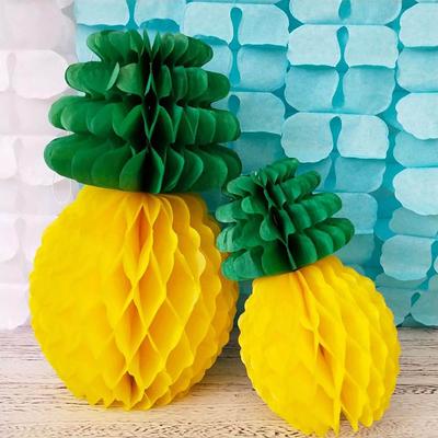 Pineapple Honeycomb Balls With Fold Fans Paper Cut Plant Yellow Green For Hawaii Summer Beach Tropical Party Backdrop Hanging Ornaments Decor