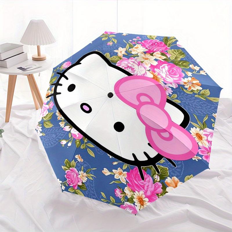 Hello Kitty,Floral Automatic Folding Umbrella-Simple 8-Rib Design, Bright Cartoon Pattern, Durable Iron Frame, Suitable For Travel, Outdoor,