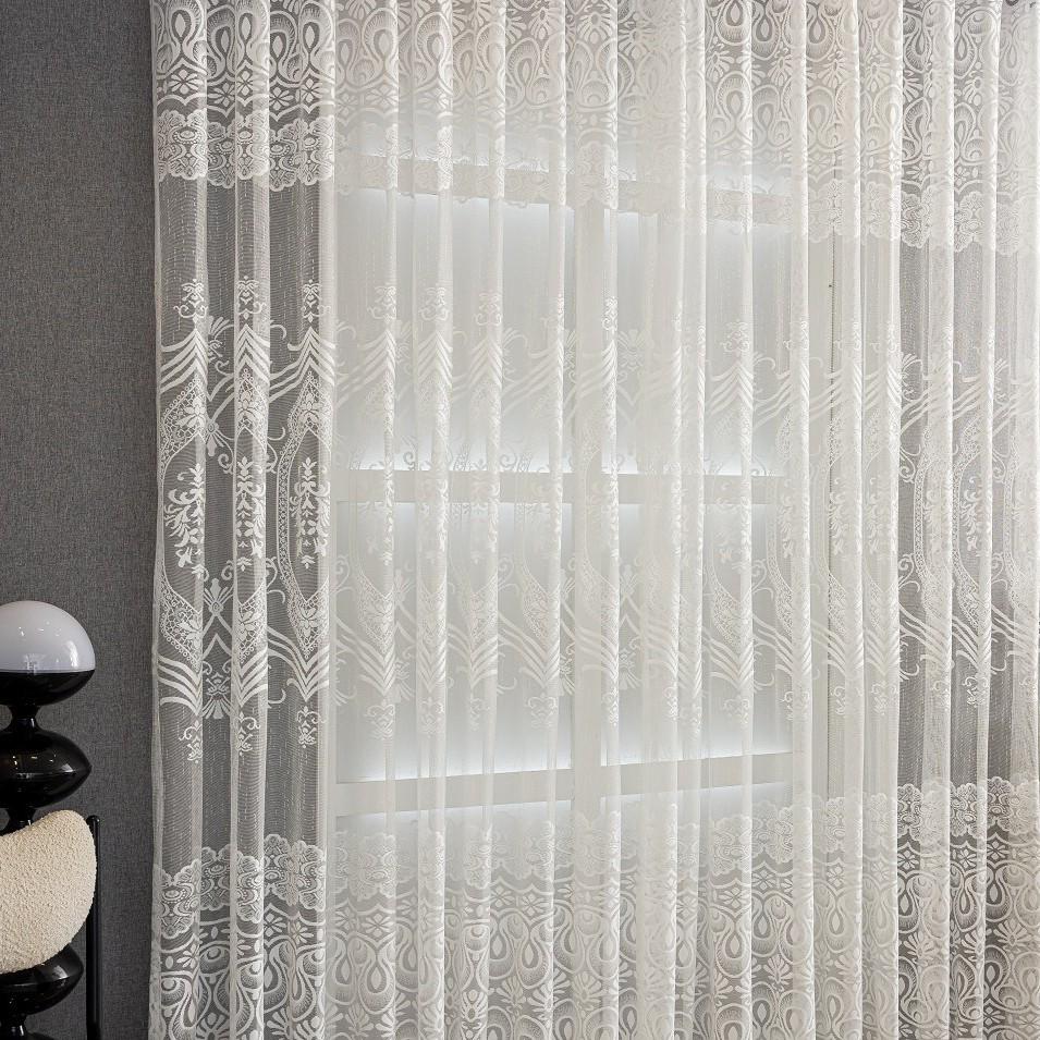 Tenda a Pannello in Pizzo Jacquard Europeo Trasparente: Traspirante, Facile da Pulire, Pronto per l'Asta, Perfetto per Soggiorno e Camera da Letto.