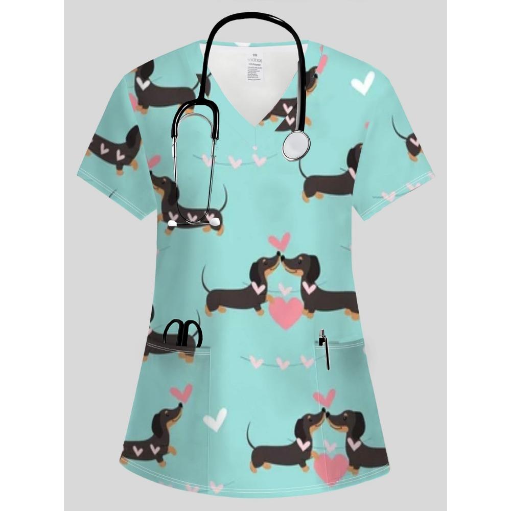 Casacca Medica da Donna Elegante Scollo a V Carini Motivi Animali Cartoni Animati Maniche Corte Comode con Tasche Casacca Donna
