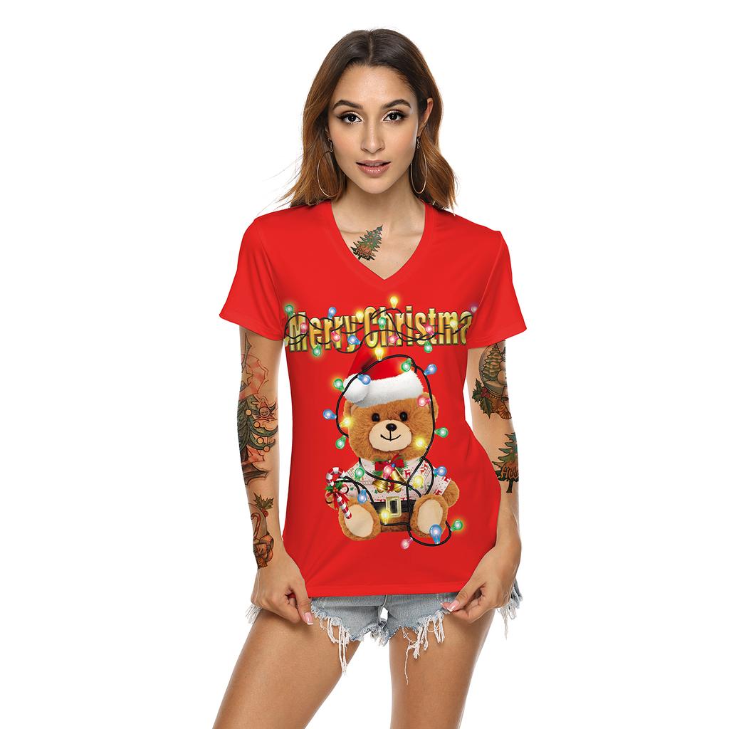 VIP FASHION Tricou amuzant cu imprimeu de Crăciun Tricouri de Crăciun Moda pentru femei Mâneci scurte Casual 3d Tricou Vesel pentru petrecere