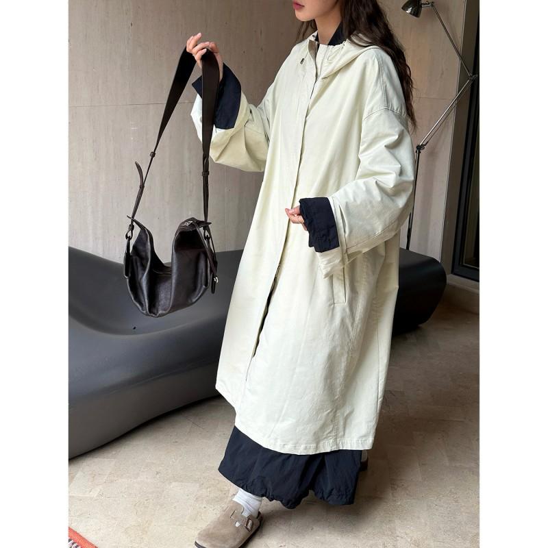 Womens Oversized Hooded Windbreaker Coat Longline Casual Streetwear Outwear In Chenille Fabric
