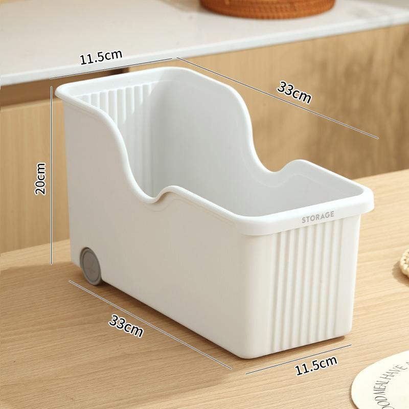 1Pcs Plastic Kitchen Storage Bin With Wheels Open Top Cabinet Organizer For Dishes Bottles