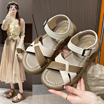 Sandales à plateforme en cuir souple pour femmes nouvelle mode été chaussures pour femmes légères à bout ouvert à semelle souple chaussures romaines
