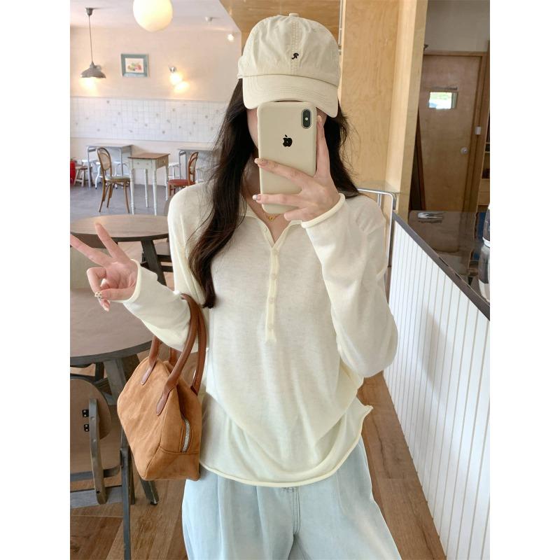 Autumn new loose semi-open neck button wool knitted sweater women's soft waxy temperament bottoming long-sleeved sweater