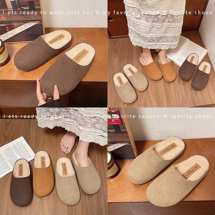 [Youshilai] Round Head Retro Simple One-pedal Women's Winter 2025 New Muffin Casual Versatile Cotton Mop