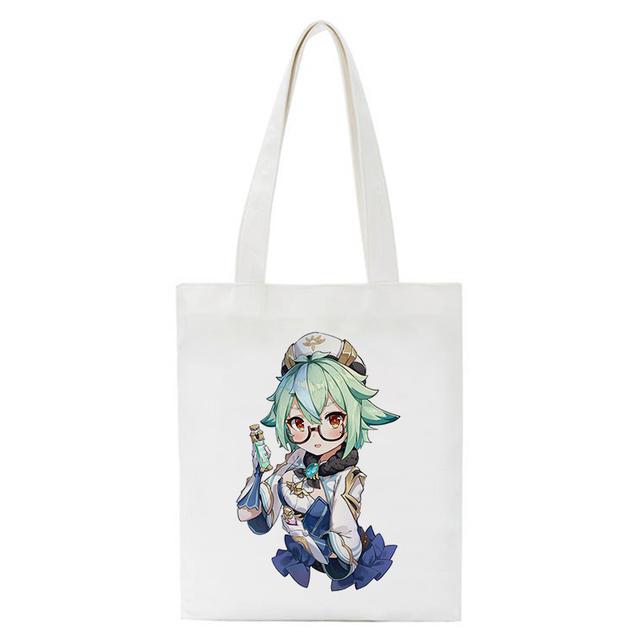 Shopper Genshin Impact Qiqi Anime Shopping Bag Harajuku Canvas Bag Large Capacity Collapsible Kawaii Women Shoulder Bag Handbag