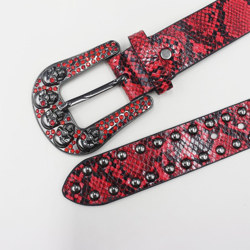 Rhinestone Skull Belt Rivet Punk Decoration Men and Women Belt Abi Decorative Python Pattern Belt